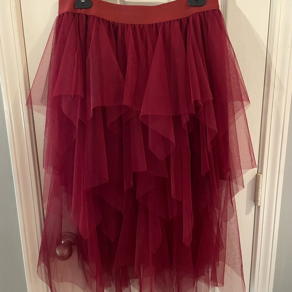 Elegant Burgundy Layered Tulle Skirt